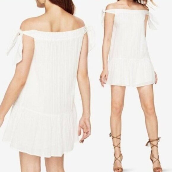 BCBGMaxAzria Dress XXS White Gauzy Resort Beach Beckie Off Shoulder - Picture 1 of 11